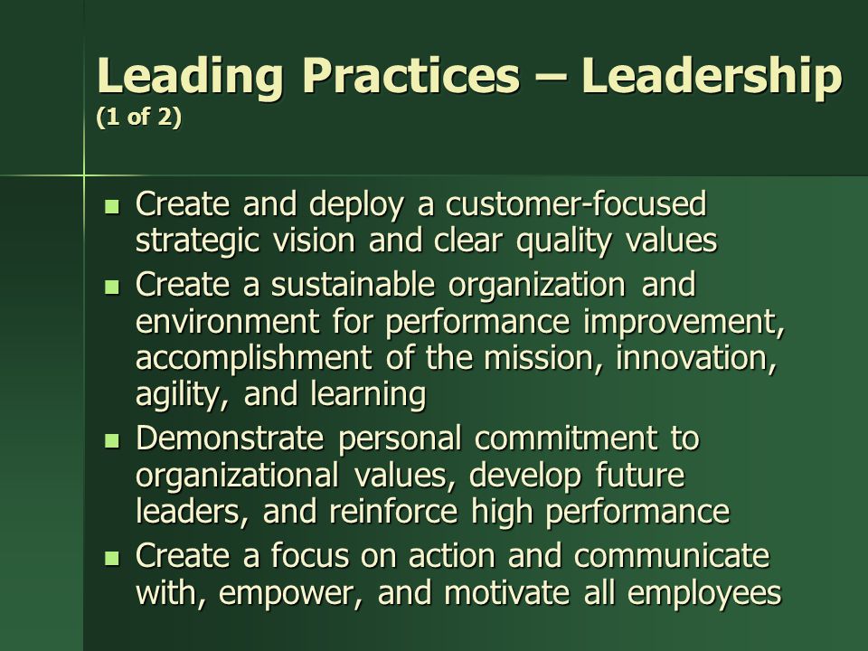 Leading Practices – Leadership (1 of 2)