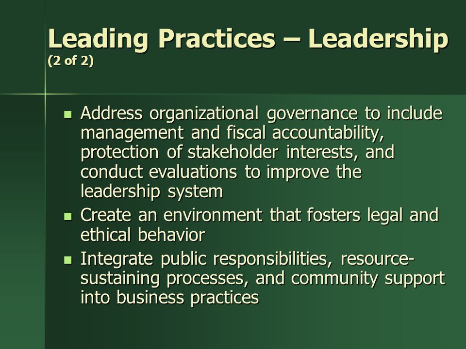 Leading Practices – Leadership (2 of 2)