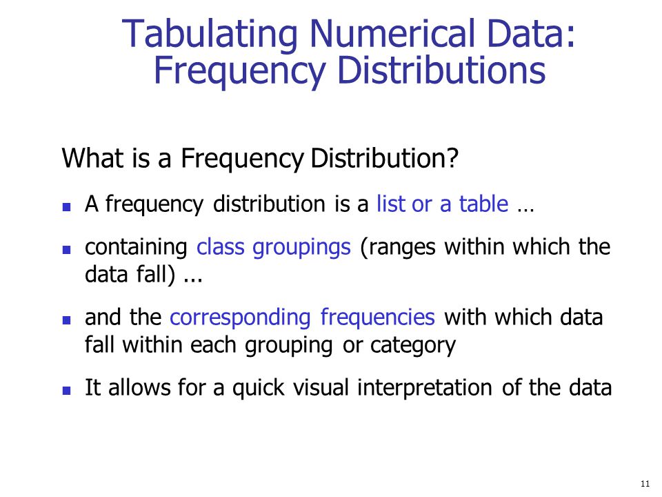 Tabulating Numerical Data: Frequency Distributions