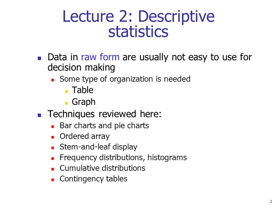Lecture 2: Descriptive statistics