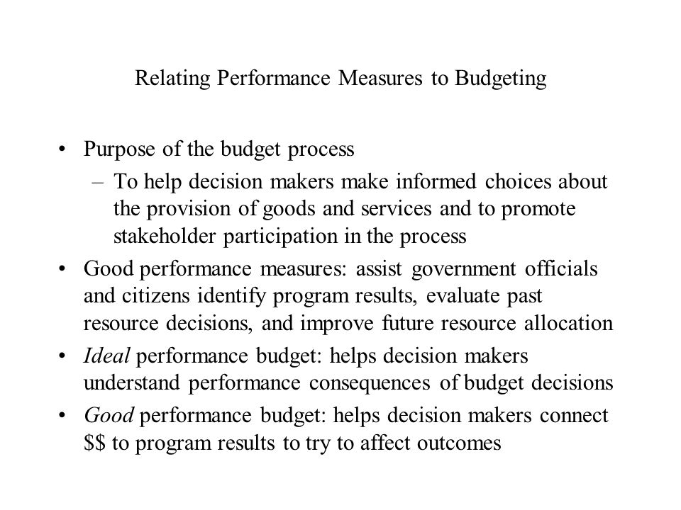 Relating Performance Measures to Budgeting
