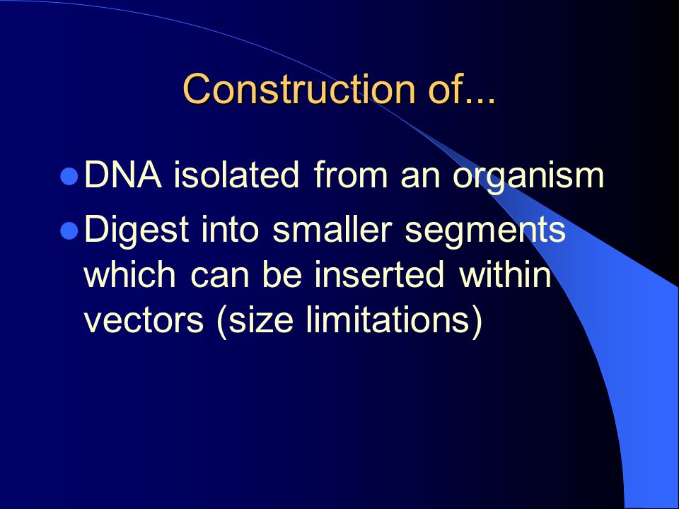 Construction of... DNA isolated from an organism