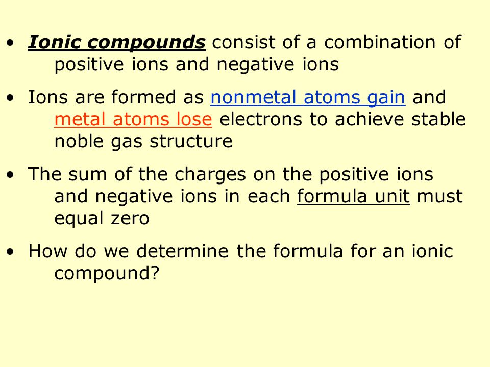 Ionic compounds consist of a combination of