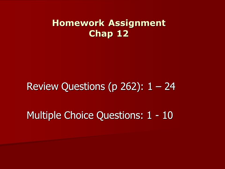 Homework Assignment Chap 12