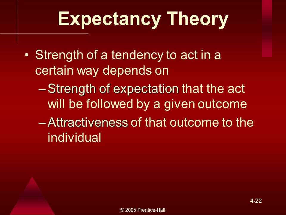 Expectancy Theory Strength of a tendency to act in a certain way depends on.