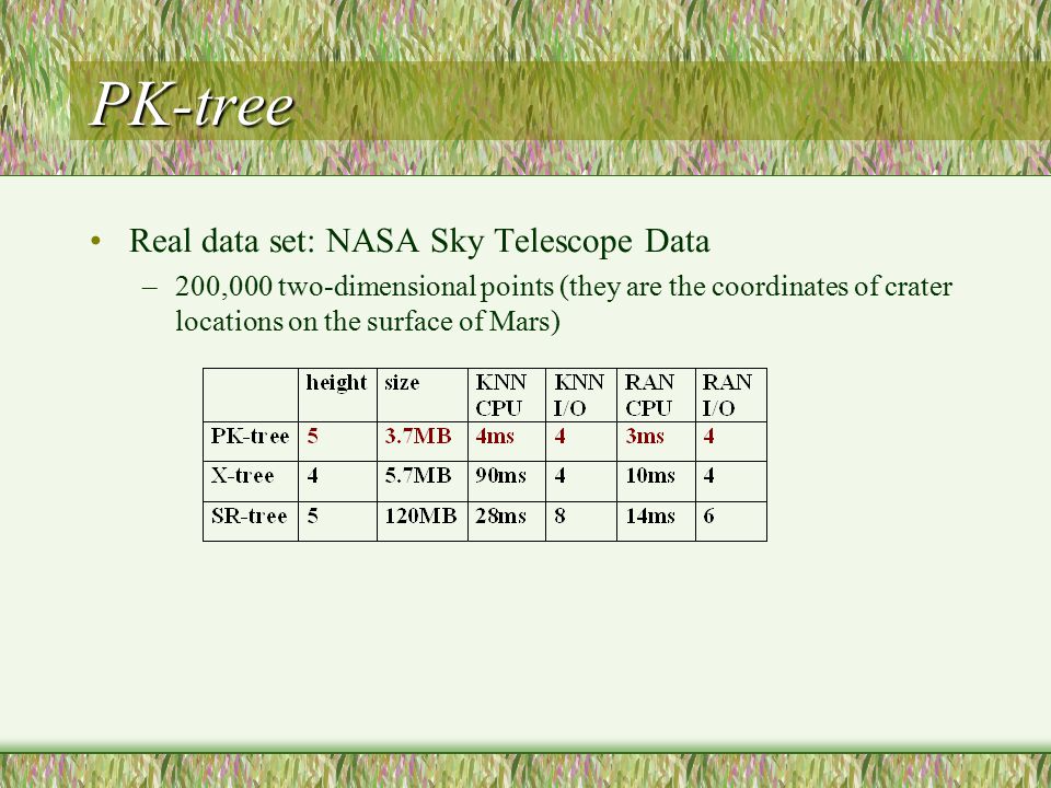 PK-tree Real data set: NASA Sky Telescope Data