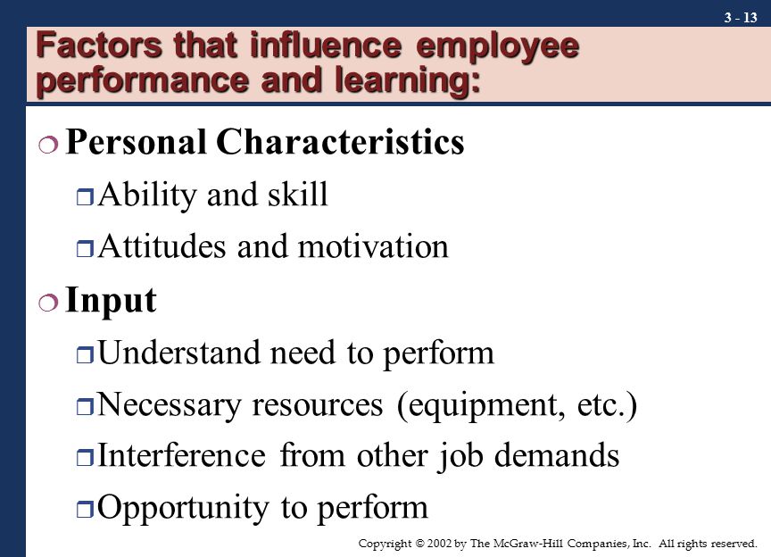 Factors that influence employee performance and learning: