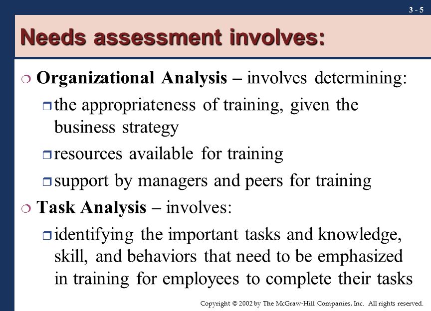 Needs assessment involves: