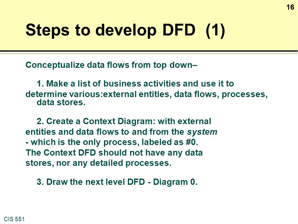 Steps to develop DFD (1) Conceptualize data flows from top down–