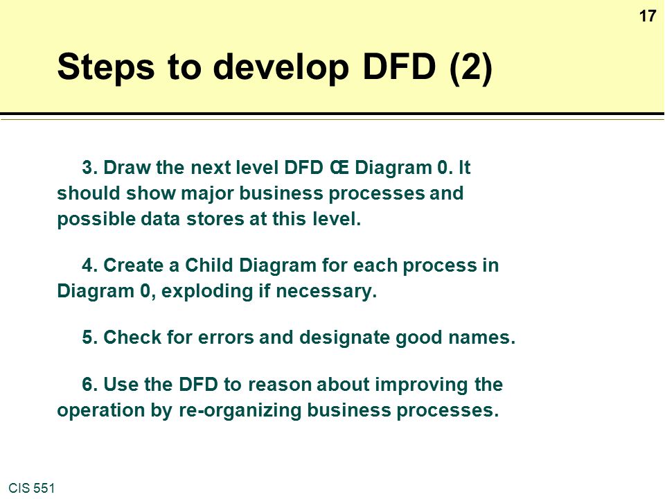 Steps to develop DFD (2) 3. Draw the next level DFD Œ Diagram 0. It