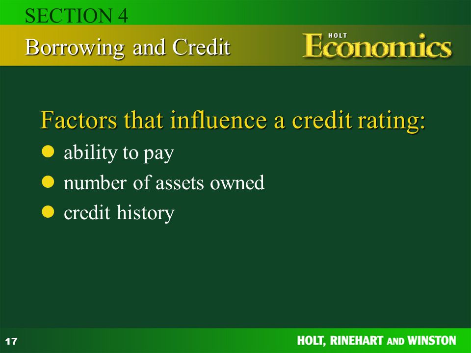 Factors that influence a credit rating: