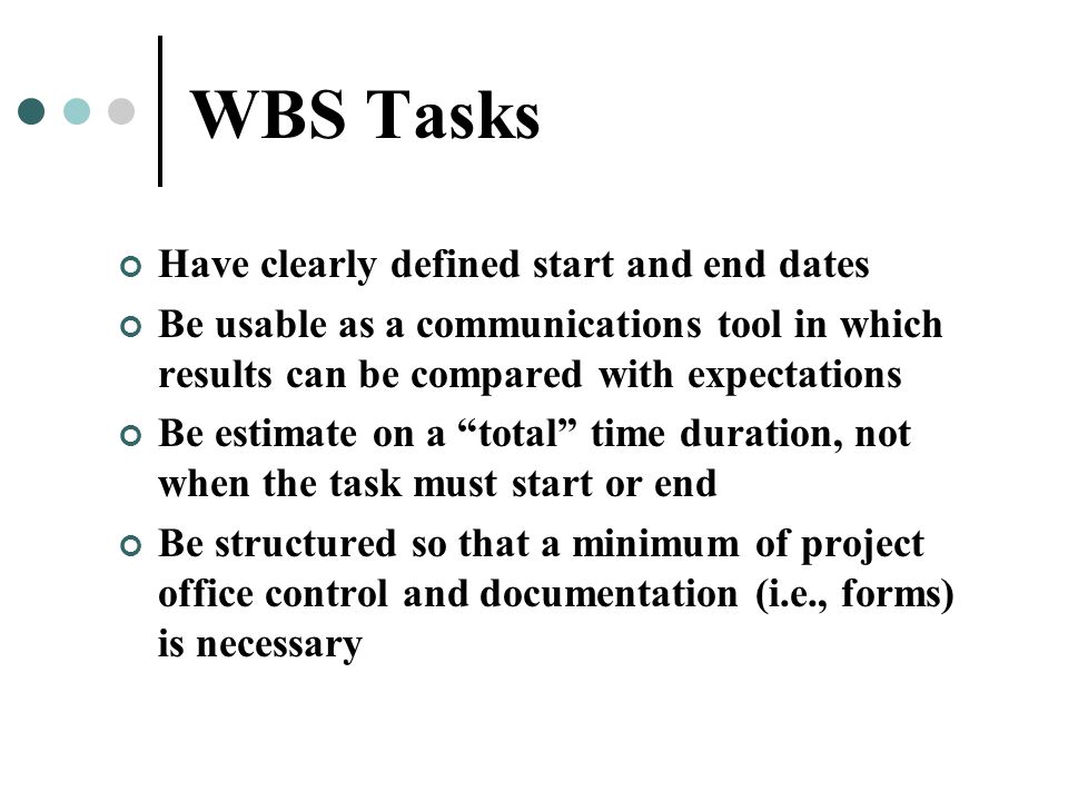 WBS Tasks Have clearly defined start and end dates
