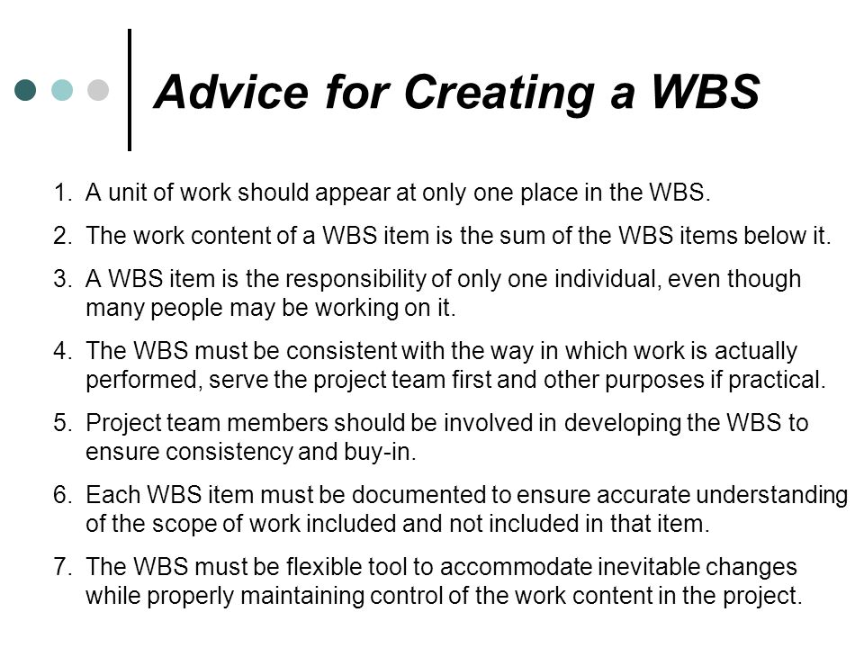 Advice for Creating a WBS