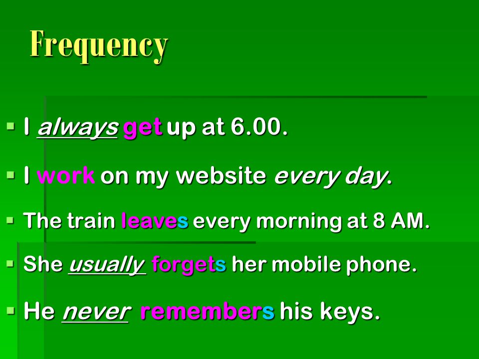Frequency I always get up at I work on my website every day.