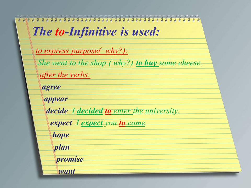 The to-Infinitive is used: