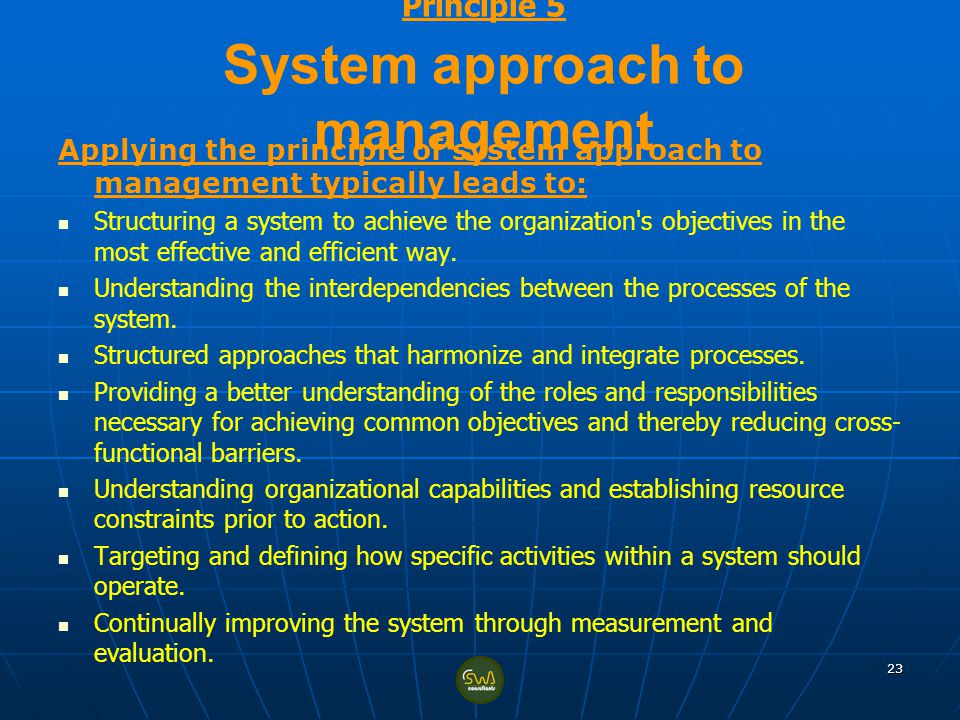 Principle 5 System approach to management