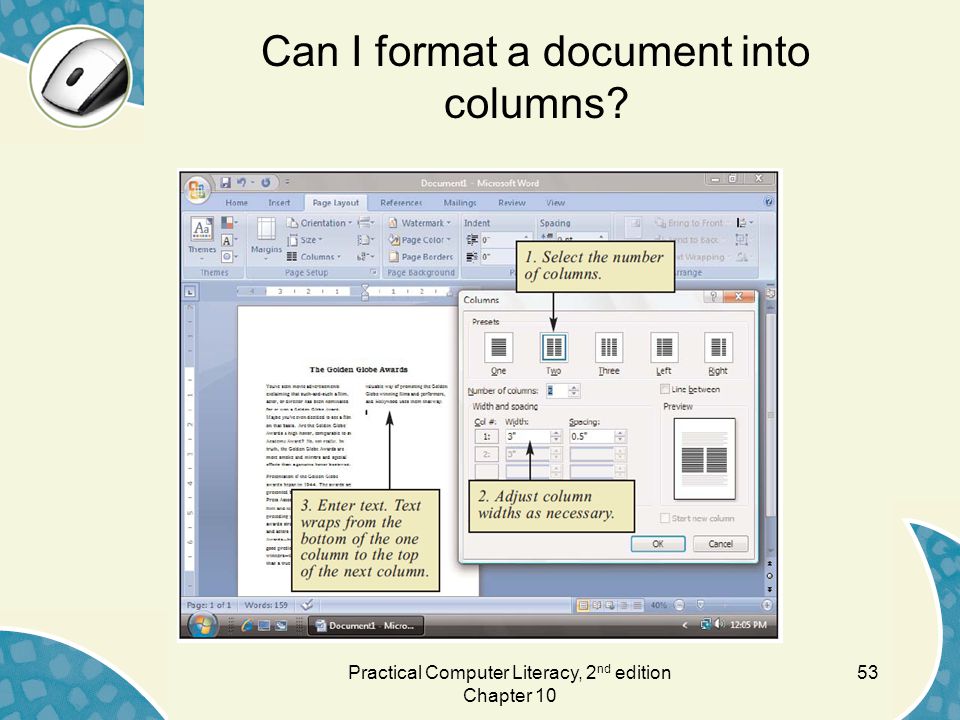 Can I format a document into columns