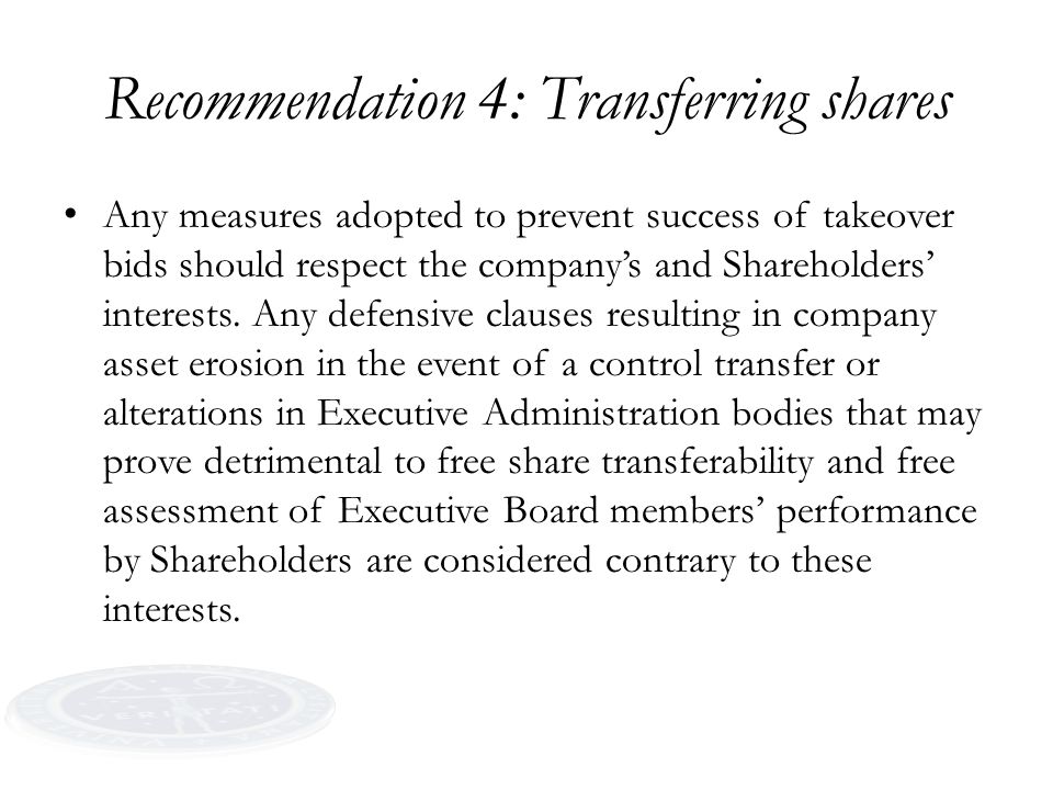 Recommendation 4: Transferring shares