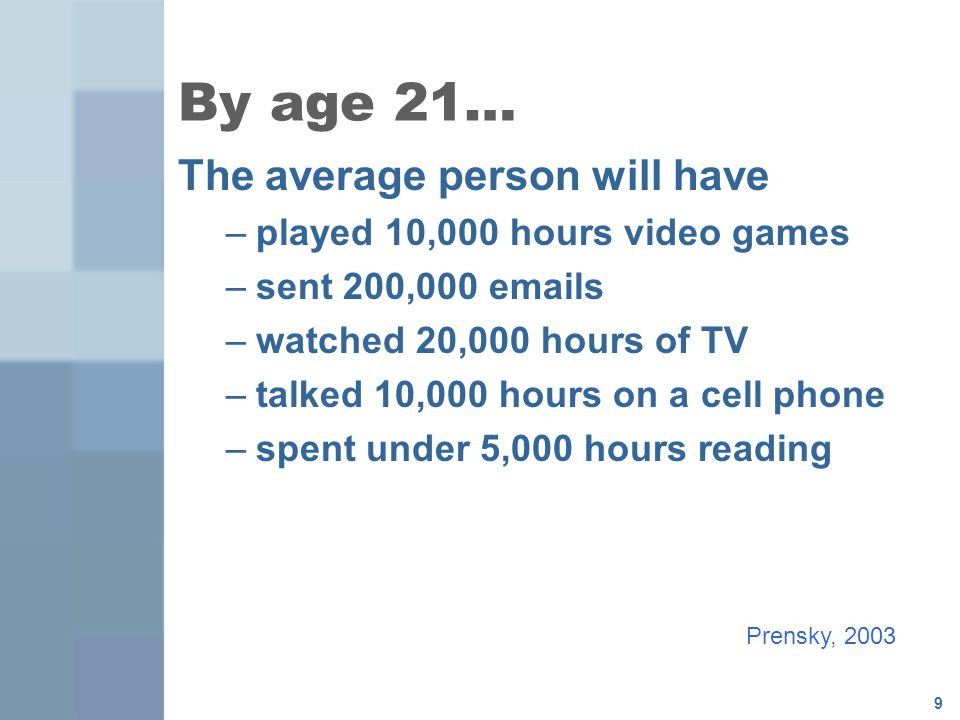 By age 21… The average person will have