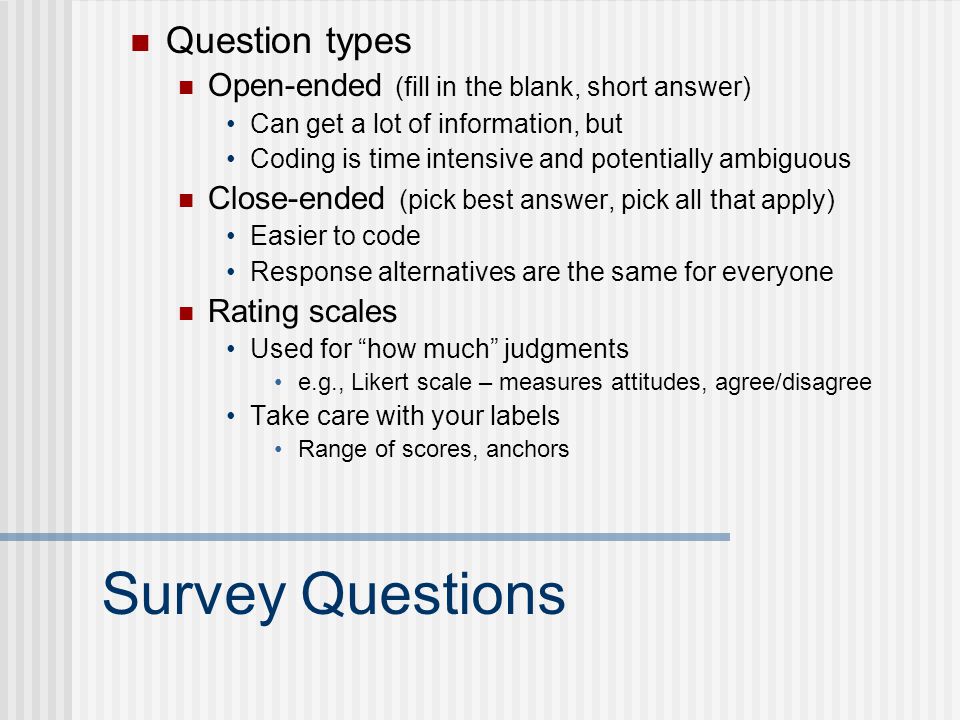 Survey Questions Question types