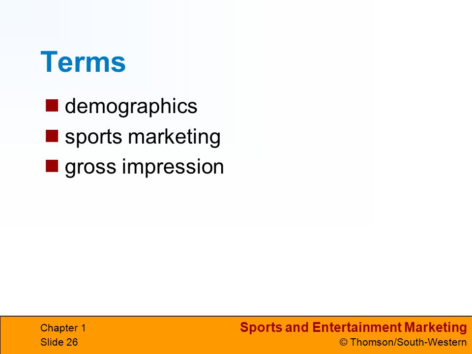 Terms demographics sports marketing gross impression Chapter 1