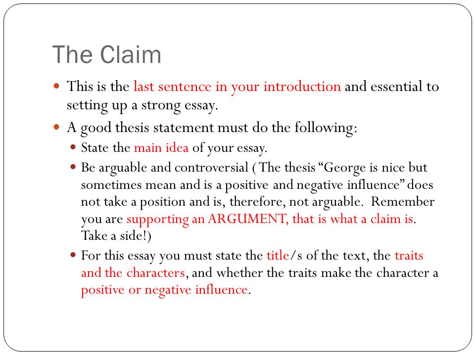 what is the definition of claim in literature