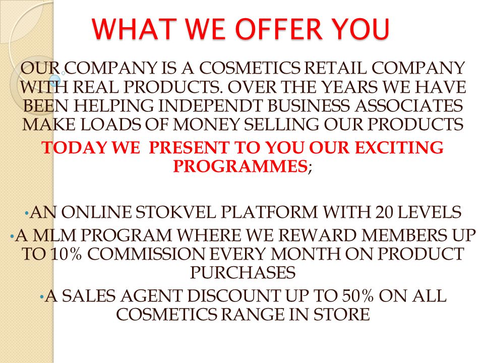 WHAT WE OFFER YOU