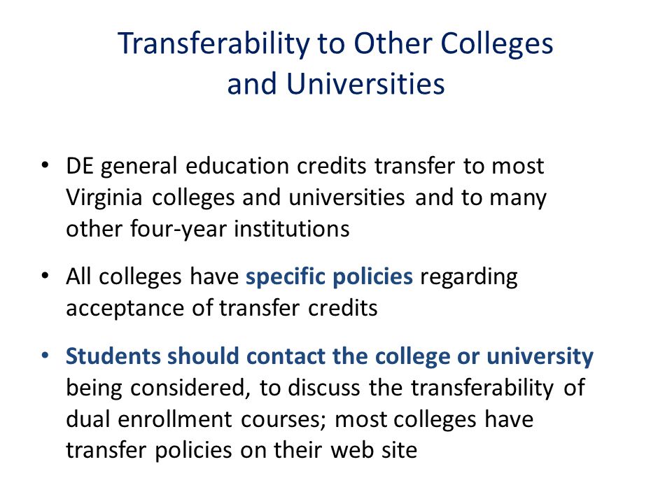 Transferability to Other Colleges and Universities