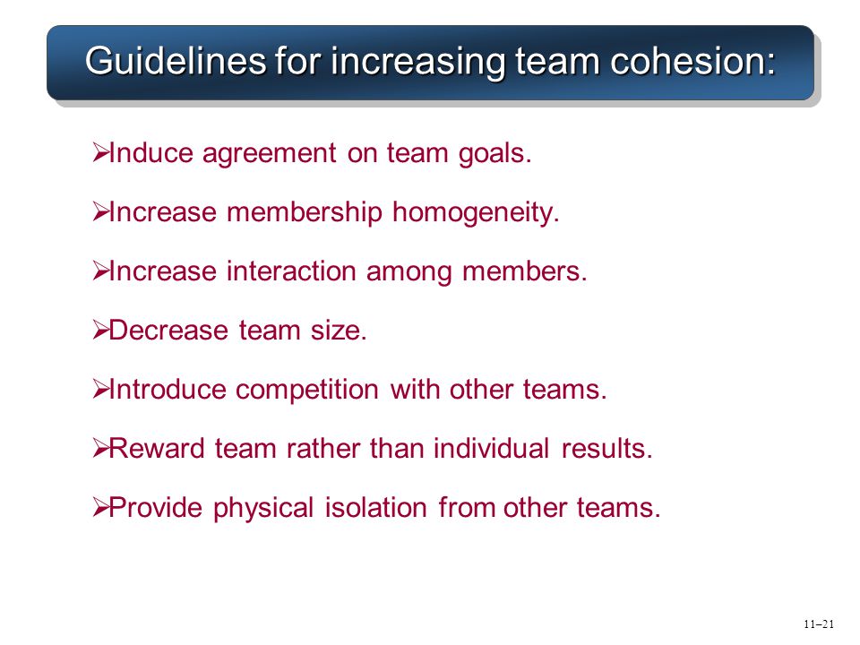 Guidelines for increasing team cohesion: