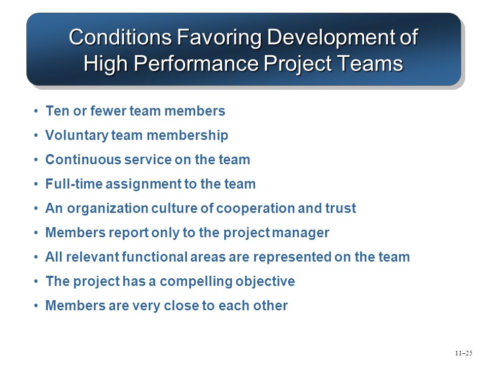 Conditions Favoring Development of High Performance Project Teams