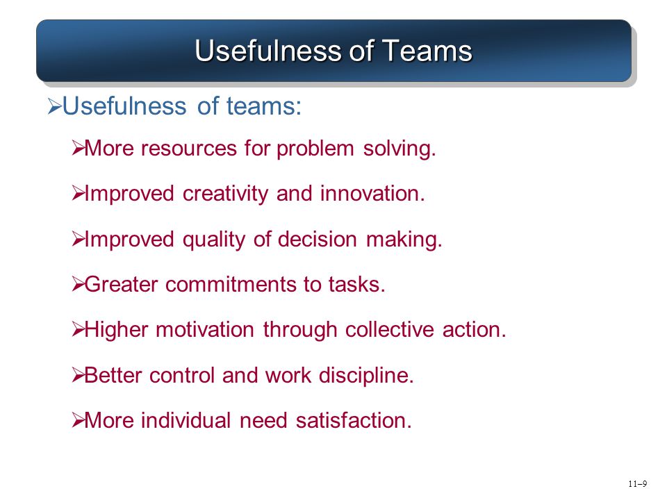 Usefulness of Teams Usefulness of teams:
