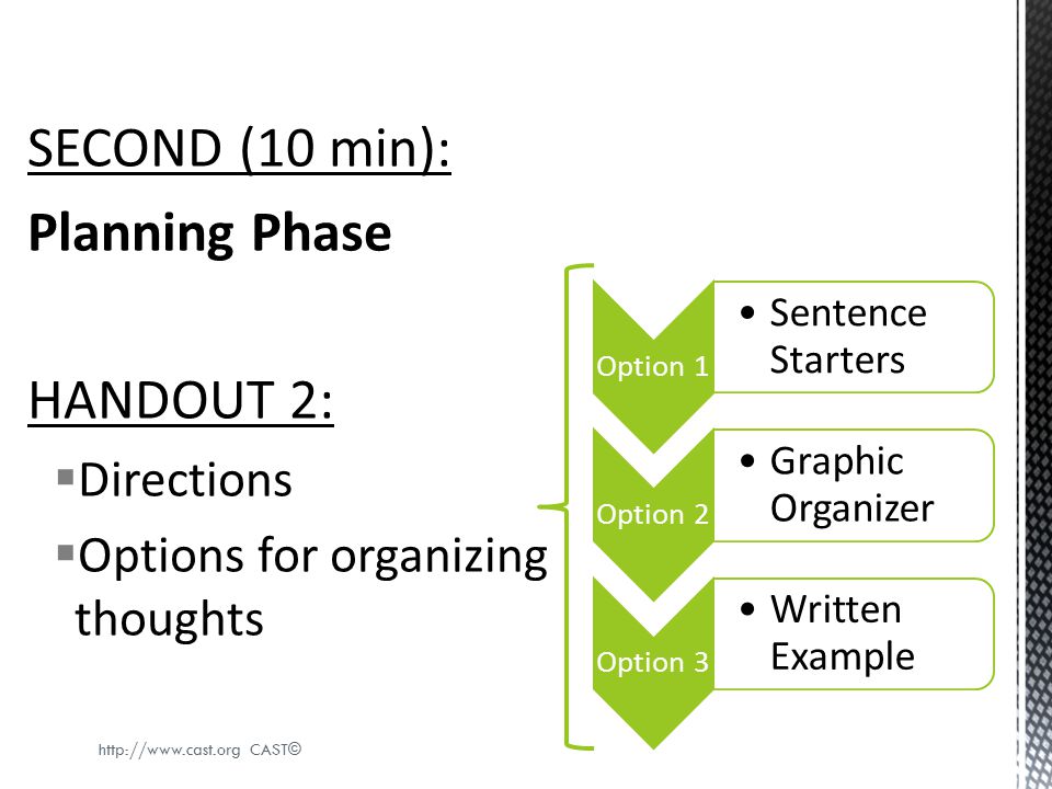 SECOND (10 min): Planning Phase HANDOUT 2: Directions