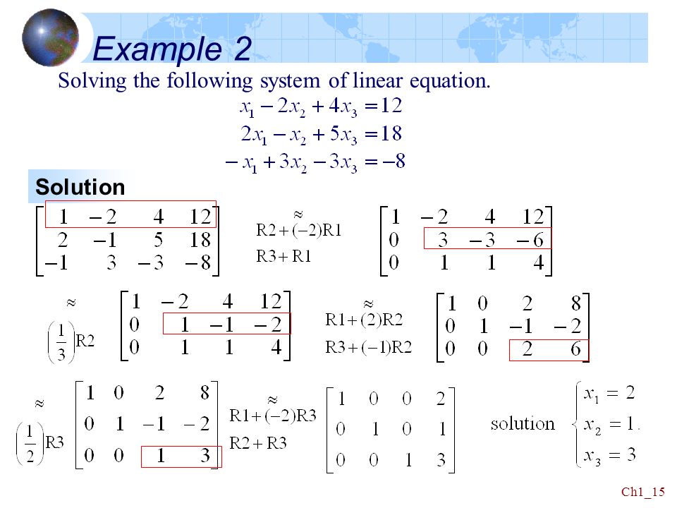 Example 2 Solving the following system of linear equation. Solution