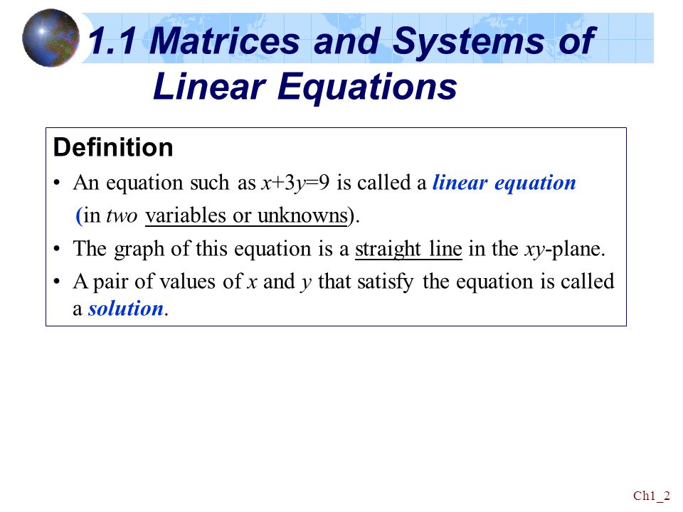 1.1 Matrices and Systems of Linear Equations