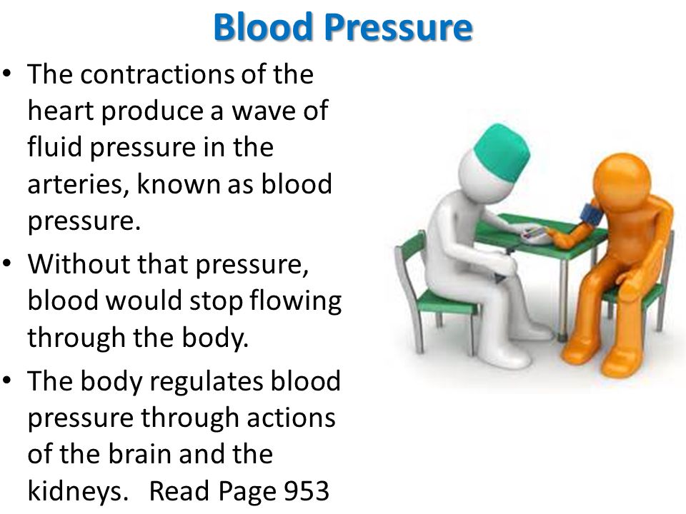 Blood Pressure The contractions of the heart produce a wave of fluid pressure in the arteries, known as blood pressure.