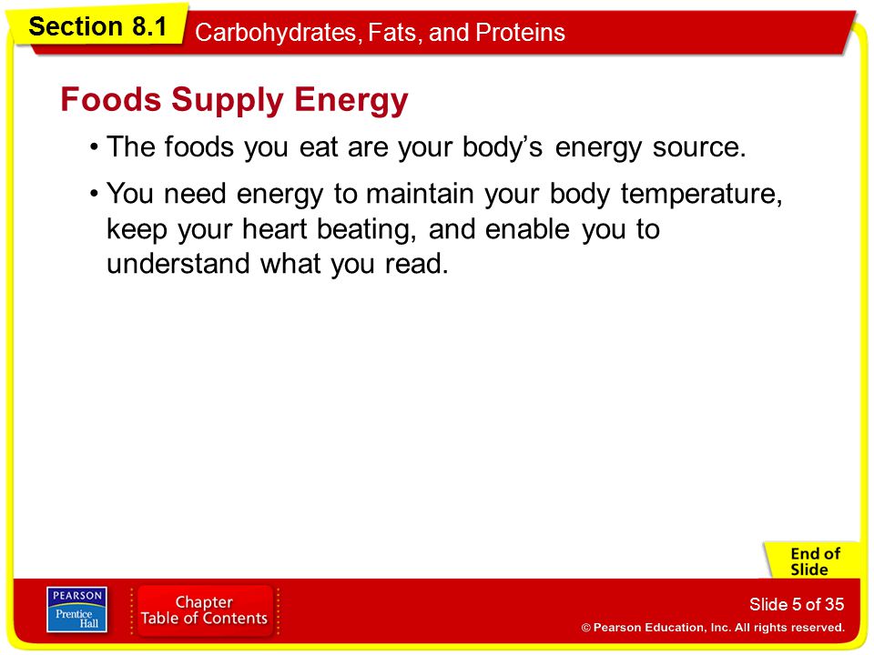 Foods Supply Energy The foods you eat are your body’s energy source.