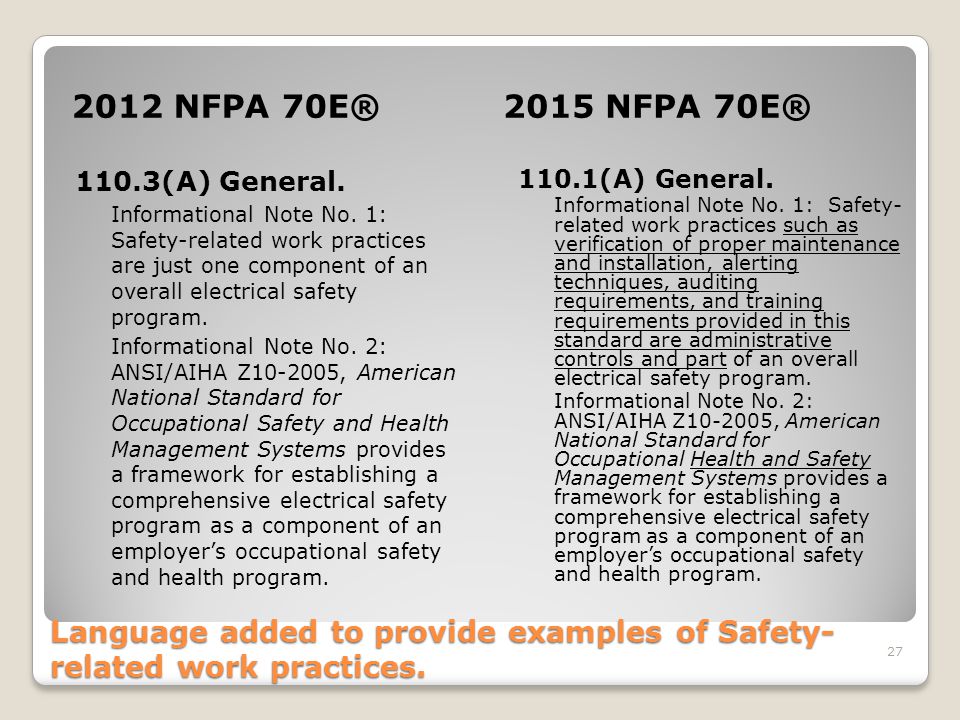 Language added to provide examples of Safety-related work practices.