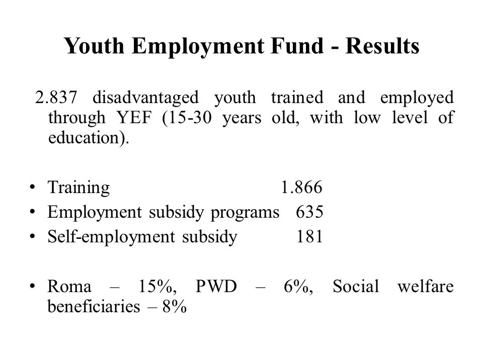 Youth Employment Fund - Results