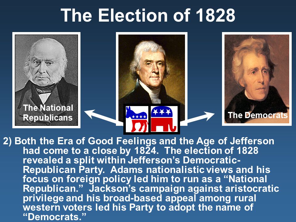 The Election of 1828 The National Republicans. The Democrats.