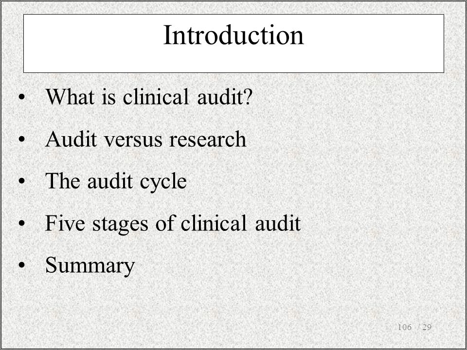 Introduction What is clinical audit Audit versus research