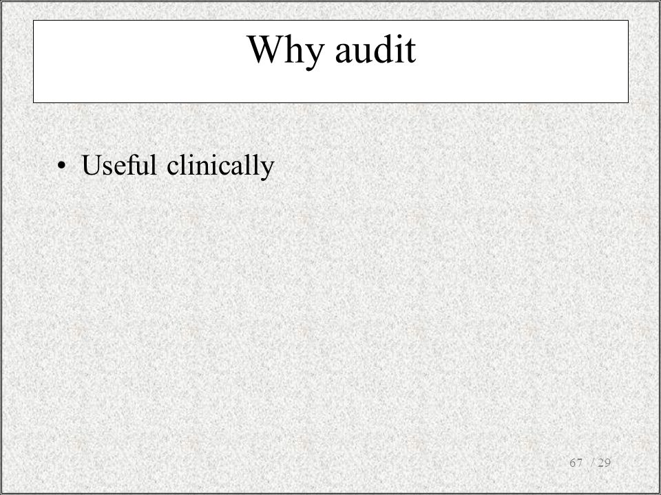 Why audit Useful clinically / 29