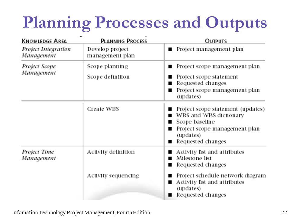 Planning Processes and Outputs