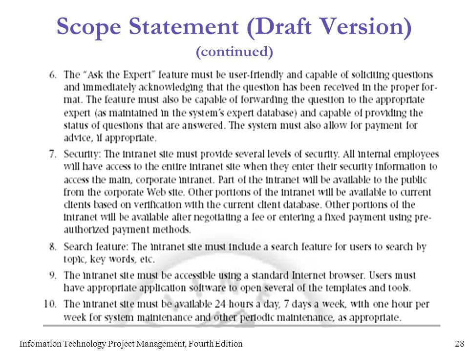 Scope Statement (Draft Version) (continued)