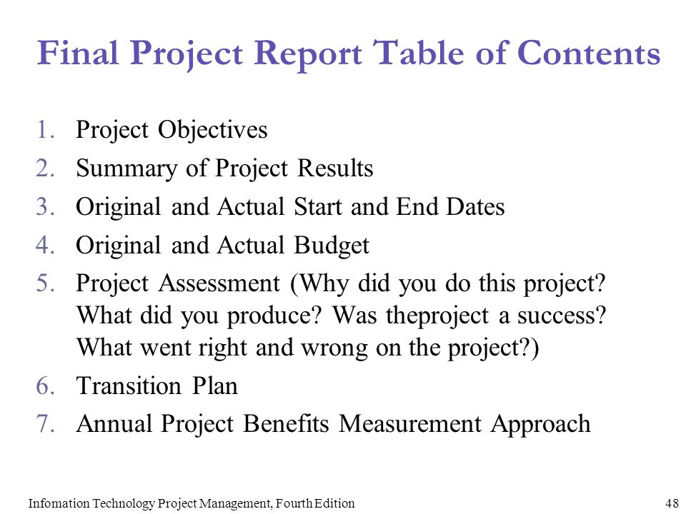 Final Project Report Table of Contents