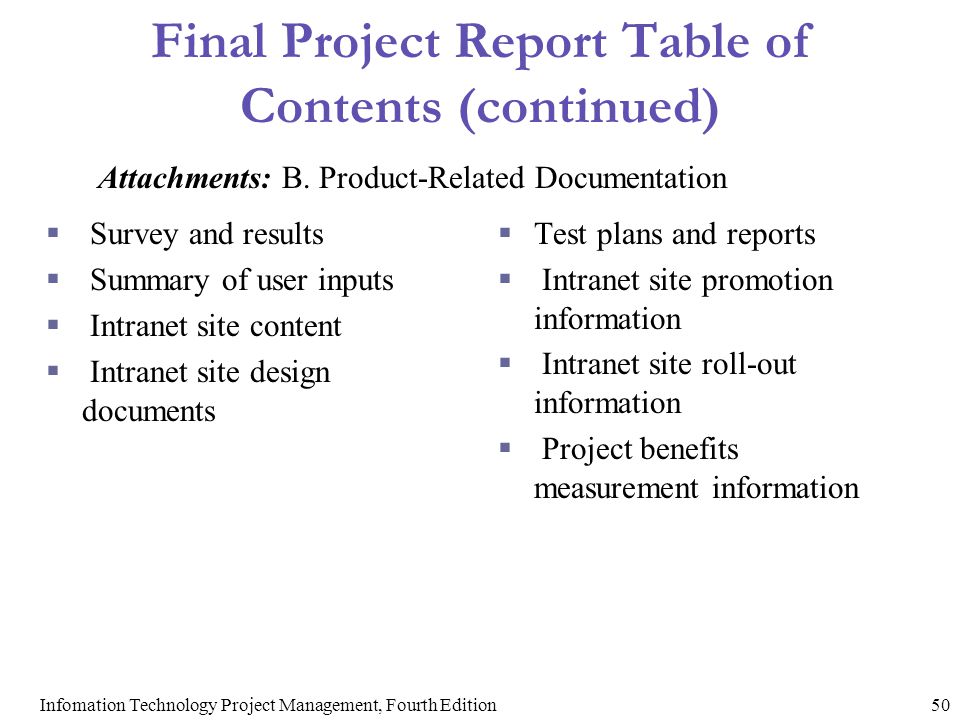 Final Project Report Table of Contents (continued)