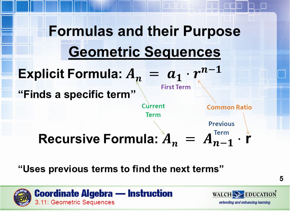 Formulas and their Purpose Recursive Formula: 𝑨𝒏 = 𝑨 𝒏−𝟏 · r
