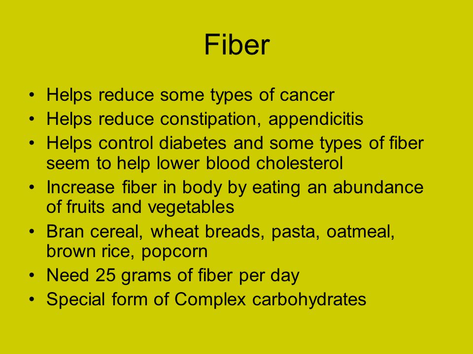 Fiber Helps reduce some types of cancer