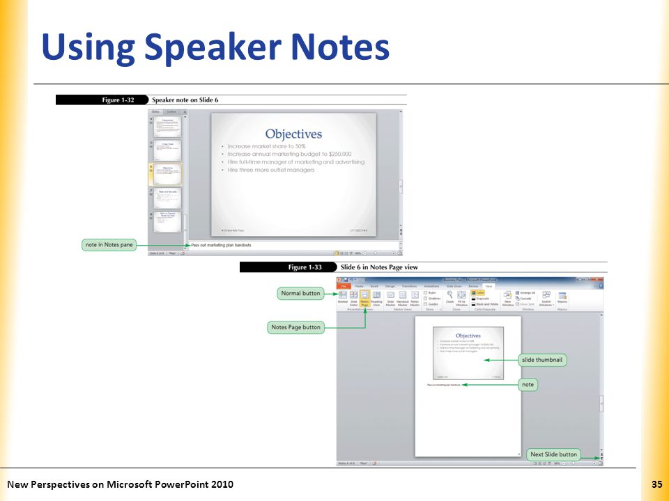 Using Speaker Notes New Perspectives on Microsoft PowerPoint 2010