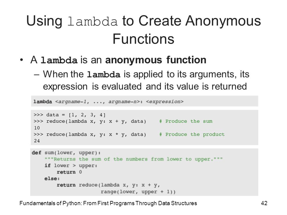 Using lambda to Create Anonymous Functions