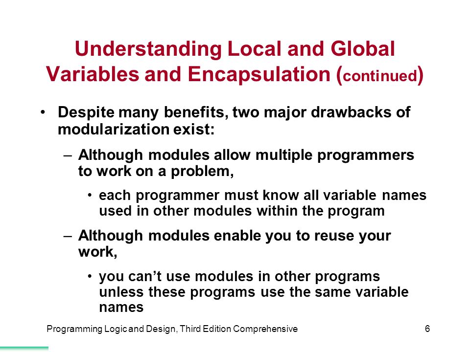 Understanding Local and Global Variables and Encapsulation (continued)